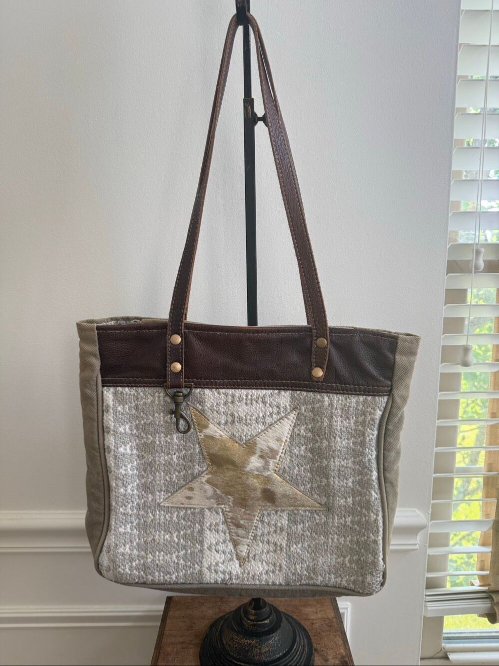 Myra Bag Edgy Star Canvas and Leather Tote Shoulder Bag